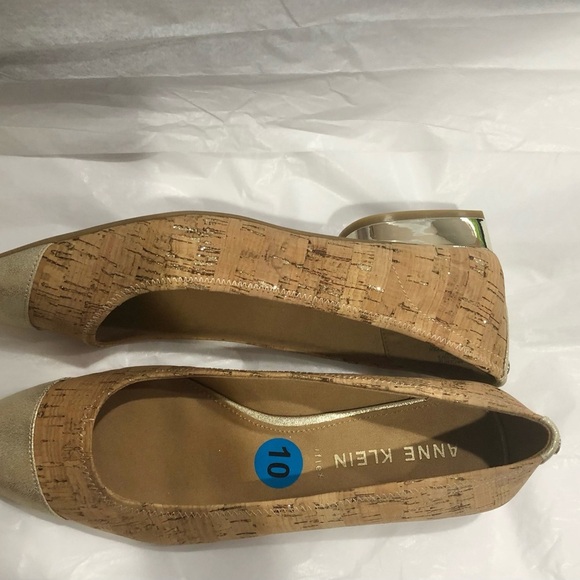 Anne Klein flex cork gold cap toe gold block heel pumps‎ size 10 brand new - Picture 6 of 17